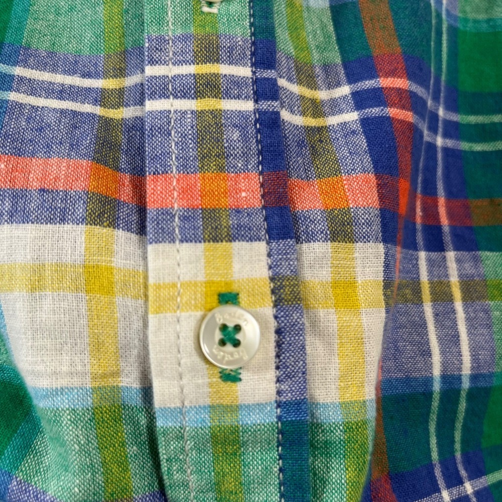 NWT Boden Boys Multi-Color Plaid Linen Blend Short Sleeve Button Down Shirt 5-6Y - Picture 8 of 8